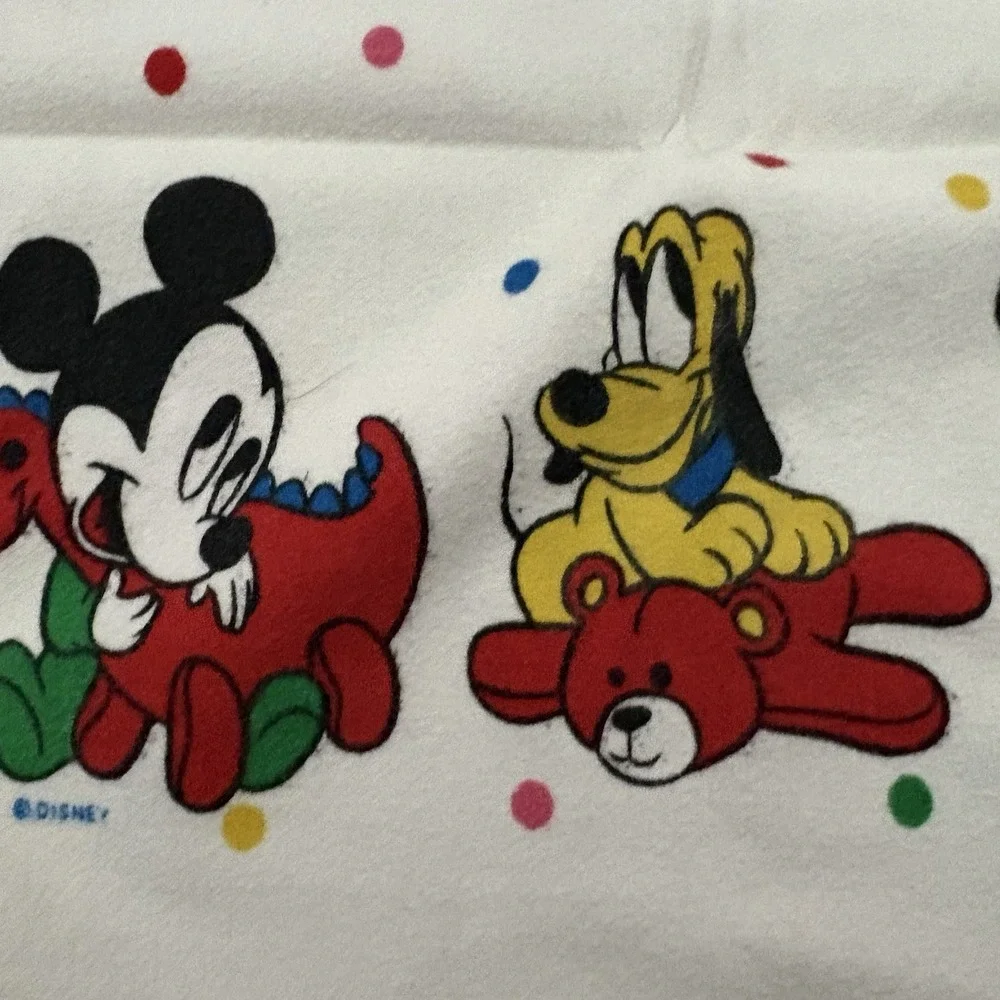 Vtg Disney Baby Receiving Blanket Mickey Minnie Donald Pluto Flannel Polka Dots